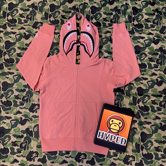 Pink Mens Bape Hoodie Pink Bape Double Shark Hoodie A Bathing Ape